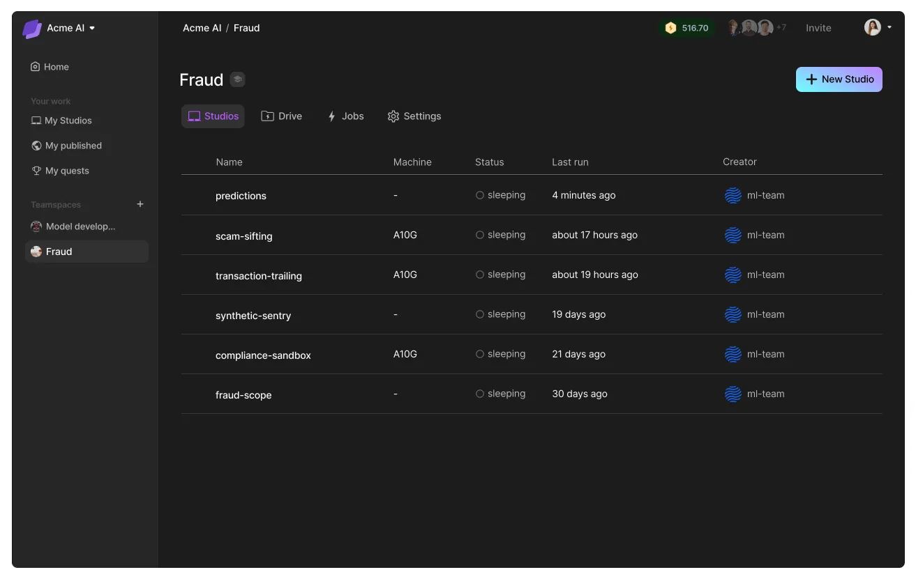 This teamspace handles a key use case across enterprises—Fraud.